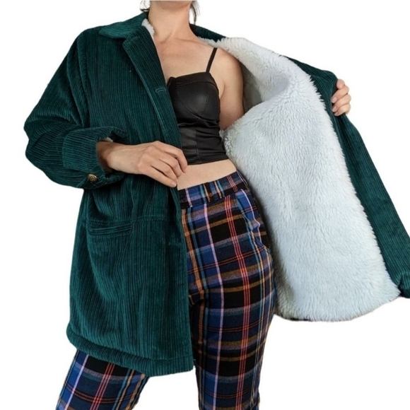 BLAIR Teal Blue Button Down Faux Fur Lined Corduroy Jacket - Picture 14 of 16
